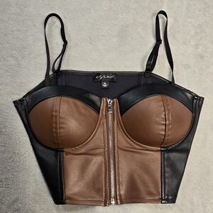 Y2K Moto Corset Bustier Zip Front Faux Leather Top Festivalcore Baddie